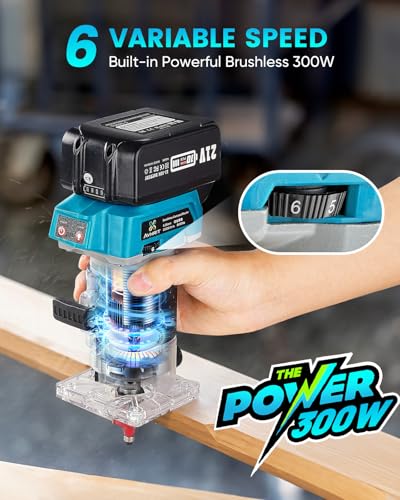 Avhrit Cordless Compact Wood Palm Router, 21V Wood Router Tool with 2PCS 4.0Ah Batteries, Brushless Power Hand Palm Routers for Woodworking, Wood Trimmer Cutting with 15 Pieces 1/4" Router Bits Set 3 Avhrit Cordless Compact Wood Palm Router, 21V Wood Router Tool with 2PCS 4.0Ah Batteries, Brushless Power Hand Palm Routers for Woodworking, Wood Trimmer Cutting with 15 Pieces 1/4" Router Bits Set - Image 3