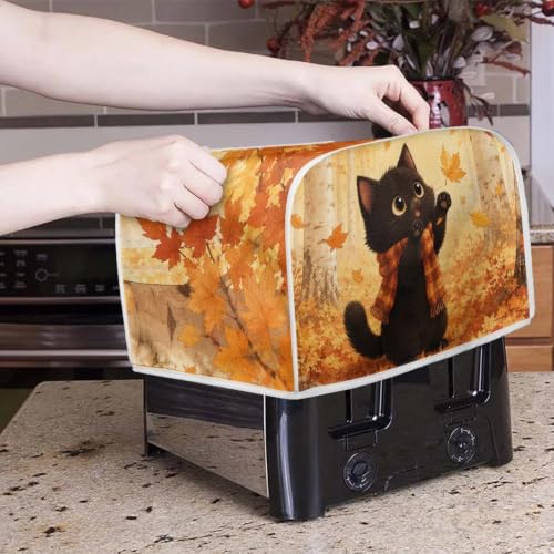 Image of Talayituse Cat Maple Print Toaster Cover 4 Slice Wide Slot, Lightweight Bread Maker Cover Dust Protection Washable Appliance Bag Autumn Decor, M