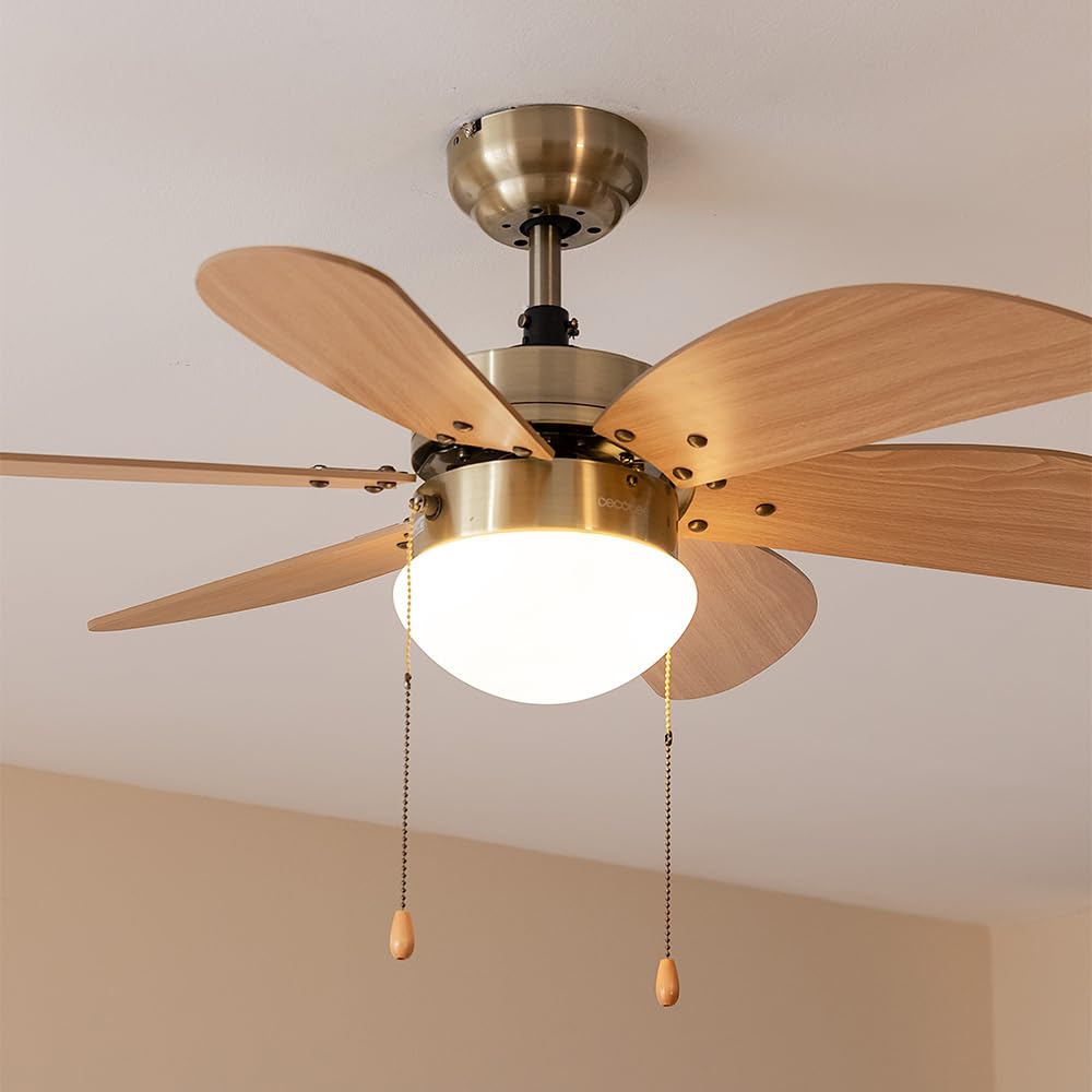 Plafondventilator Met Licht Tiffany Cecotec 08371 - Ventilador De Techo EnergySilence Aero 365 Gold&Wood 50W 3 Velocidades · Comprar Ventilator 50W 6 Bladen Omkeerbaar