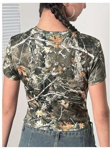 SOLY HUX Girl's Camo T Shirt Crew Neck Short Sleeve Tee Y2k Vintage Leaf Print Going Out Crop Tops2