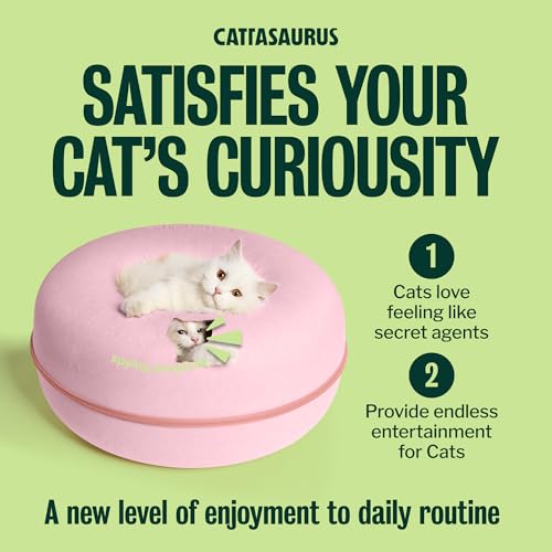 Image of Cattasaurus Peekaboo Cat Cave Donut for Multiple & Large Cats up to 30-45 lbs, 3-in-1 Self Warming Cat Bed, Tunnel & Scratcher for Indoor Cats, Washable & Detachable Small Dog Bed (Pink, Large)