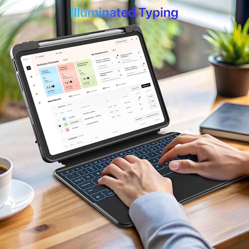 Image of Vaku Luxos NORVIK Magnetic Bluetooth Keyboard Case for iPad 11th inch (A16) /10.9 10th Generation with Flip Cover 360 Protection Backlit Keys & Touchpad Pencil Holder Floating Cantilever Stand- Black