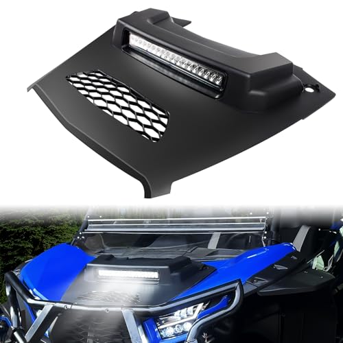 CUSAUTV Hood Scoop with LED Spotlight for Teryx KRX 1000 Black Air Intake Kit with LED Auxiliary Light Compatible with Kawasaki Teryx KRX KRX4 1000 2020-2025 Accessories Hood Cover