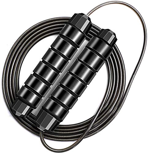 Springseil Premium Speed Jump Rope Sport Seilspringen Verstellbare Stahlseil mit Profi Kugellager & Hautfreundlichen Griff - Fitness, Boxen, Training, Abnehmen für Kinder und Erwachsene?Schwarz?