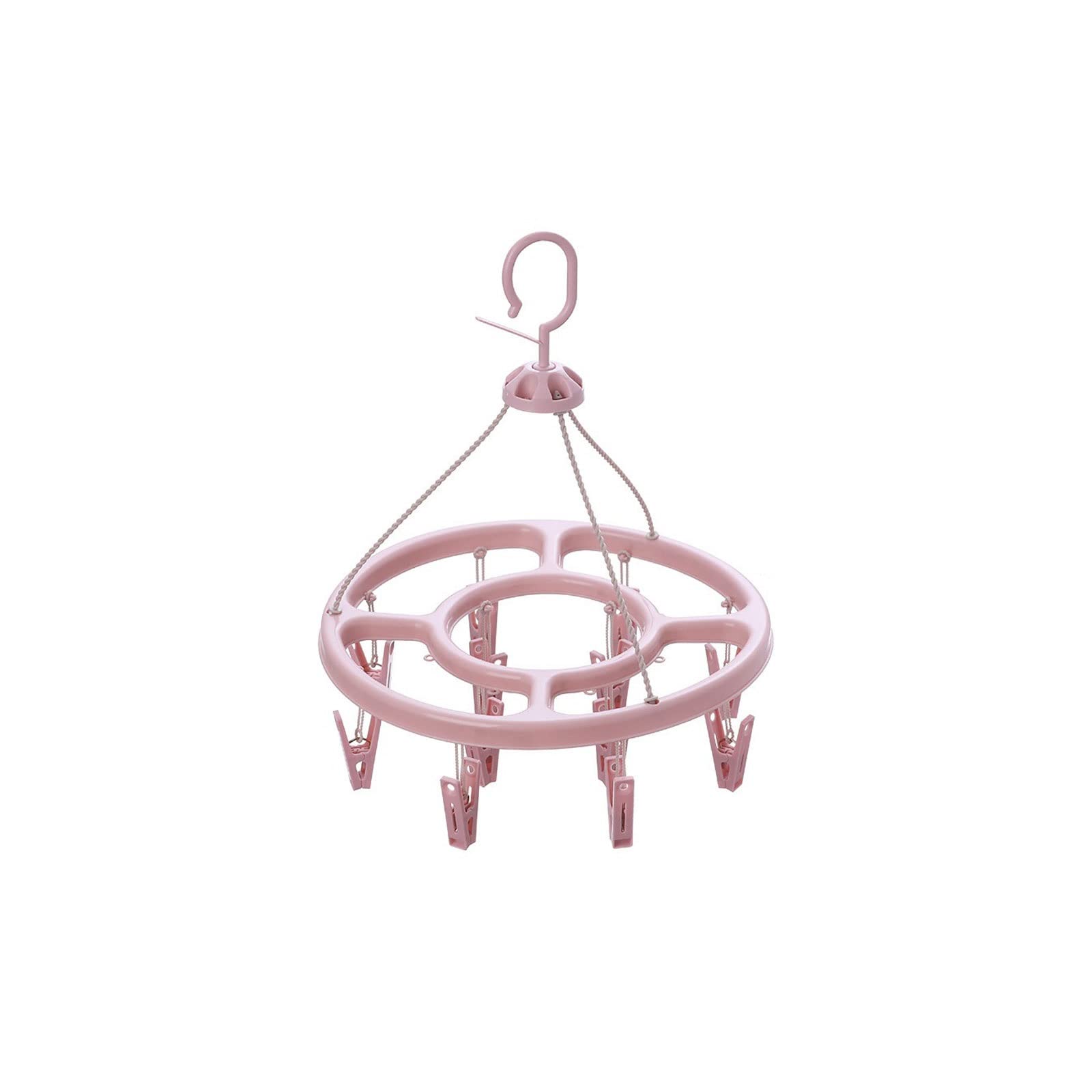JINGYAN Standard Hangers Windproof Plastic Clothes Rack Household Round Clothespin Balcony Underwear Socks Drying Clip Hanger(18 clips Nordic pink)