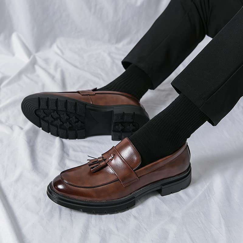 British Classic Man Pointed Dress Shoes Mens Patent Leather Black Weddings  Shoes loafers Formal Shoes Glossy Fashion men shoes (Brown, 10) :  Amazon.ae: Fashion