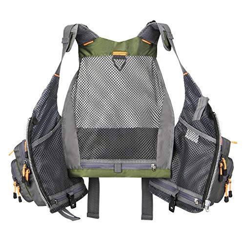 Gonex Angel Weste Herren verstellbare Arbeitsweste mit Mehreren Taschen für Angeln Fliegenfischen Outdoor Airsoft Jagd Angelausrüstung, Armee Grün Grau