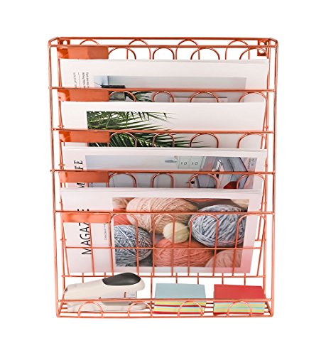 New Superbpag Hanging File Organizer, 6 Tier Wall Mount Document Letter Tray File Organizer, Rose Gold - Thumbnail 7