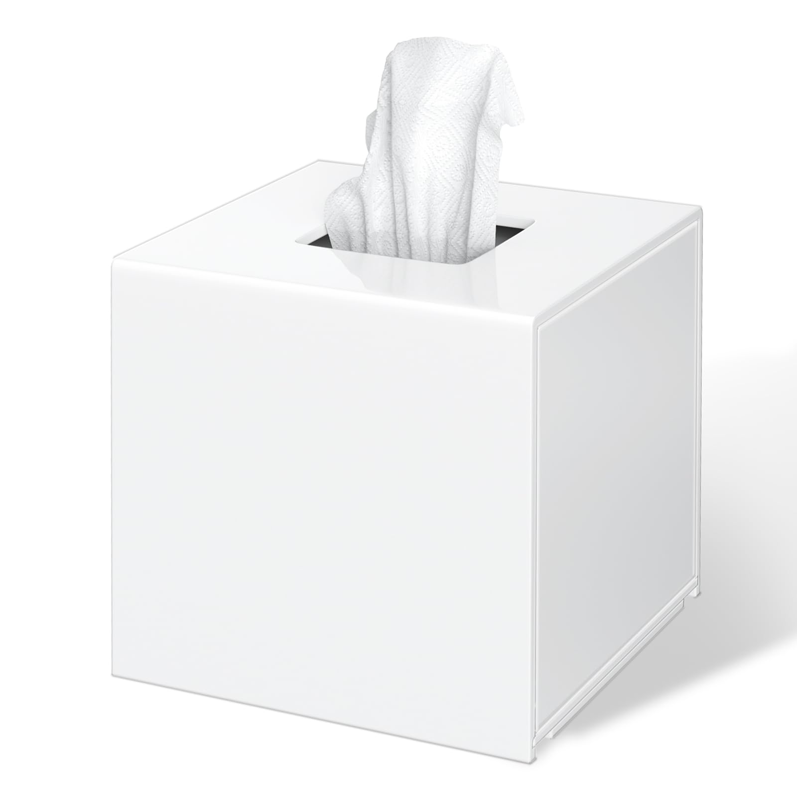 FEMELI Tissue Box Cover,Square Acrylic Tissues Paper Holder for Bathroom Bedroom Office,White