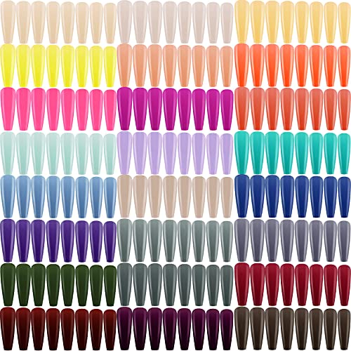 576 Pieces Press on Nails Long False Nails Ballerina Coffin Nails Glue on Nails Full Cover Fake Nails for Diy Nail Art Salon Women Girls (Various Colors)