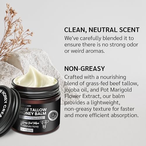 Organic Beef Tallow & Honey Balm – Grass-Fed Moisturizer for Men | Manuka Honey & Beeswax | Fast-Absorbing Tallow Cream - Image 4