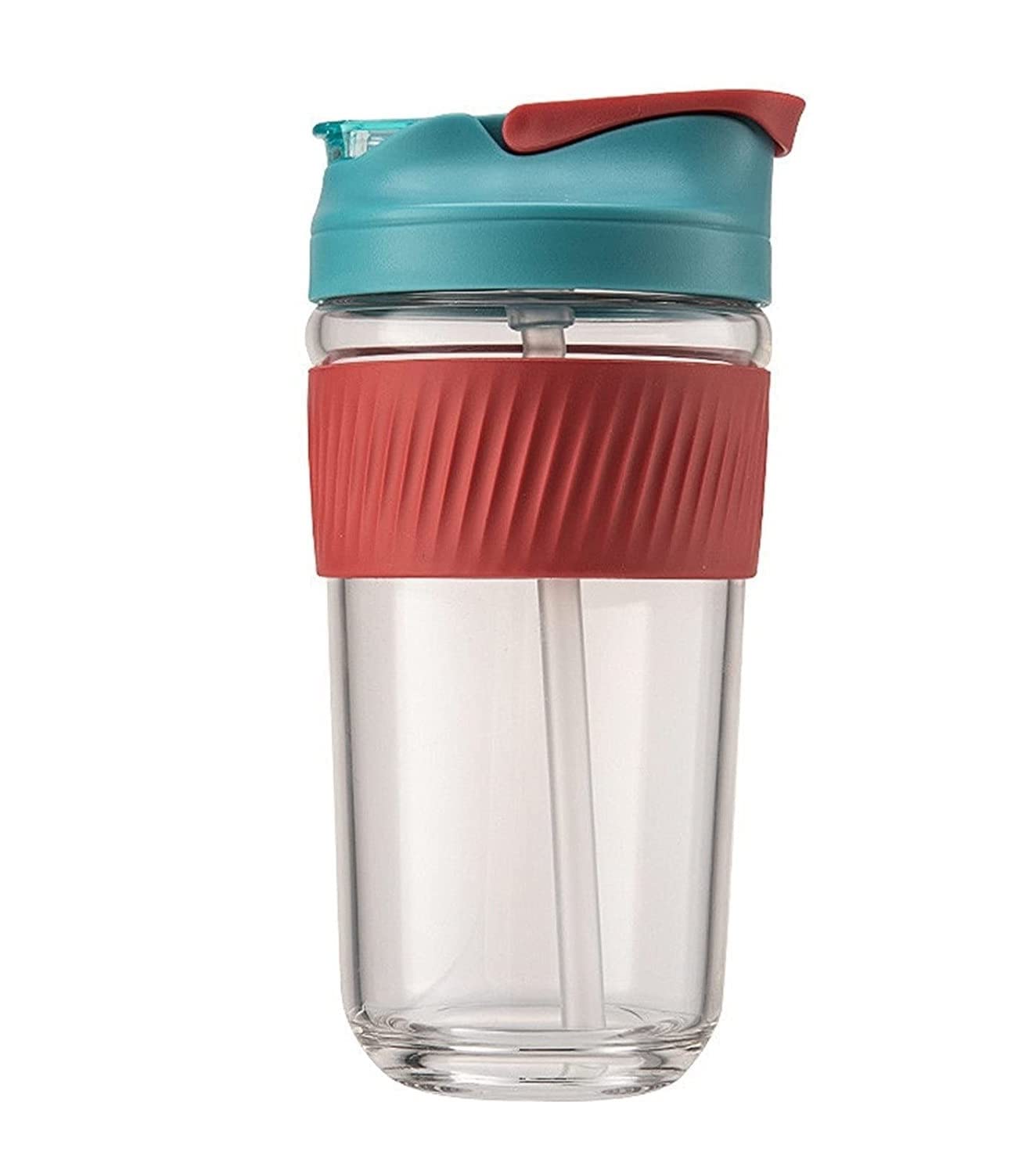 Trinkflasche Wasserflasche Wasserflasche Aus 380 Ml/570 Ml Tritan-Material Mit Auslaufsicherer Kaffee-Tee-Tasse Mit BPA-freier Silikonhülle Trinkflasche Fitness(A Red,570ml)
