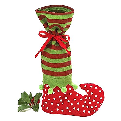 MaxMaxi Christmas Elf Pants Gifts Bags Xmas Candy Bags Treat Bags (Green Elf Boot, Set of 6)