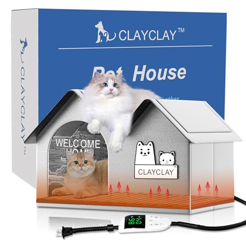 Heated Cat House for Outside Pets in Winter,Winter Shelter for Indoor Outdoor Ferals,Cats & Small Dogs with Heating Pad,Kitty Heated House with Waterproof Suitable for All Seasons(28