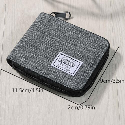 ＪＭ ＪＥＭＩＮＡＬ 杰米路 JEMINAL Zip Short Wallet for Men & Women: Boys & Girls Travel Bifold Fabric Canvas Wallet with Card Case - Women' Large Capacity Zip Wallet with Coin Purse Gray2