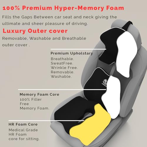 Image of MRRON Memory Foam Posture Corrector Car Seat Cushions Combo | Orthopedic Backrest, Coccyx Cushion & Neckrest | Ergonomic Lumbar Comfort Seat Cushion | Reduces Sciatica (Black, Slim backrest)