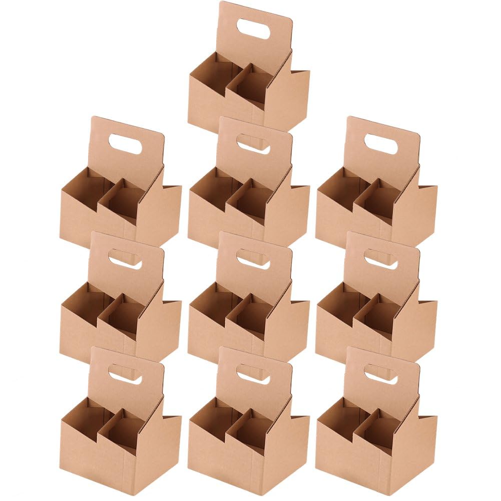 Porte-gobelets en papier kraft rigide 4 tasses avec poignée haute résistance