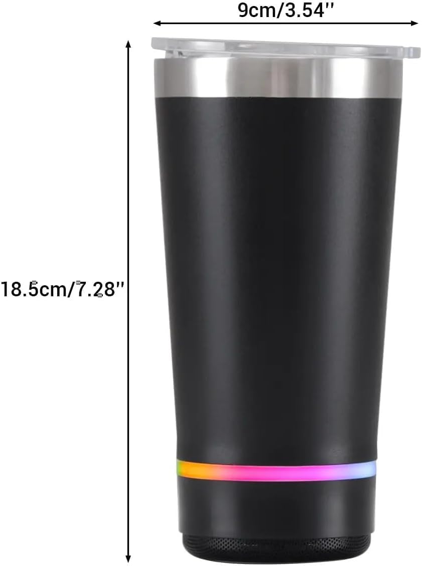 2-in-1 Bluetooth Audio Beer Mug with Bottle Opener, Stainless Steel Tumbler with Removable Wireless Speaker with LED Lights & Magnetic Lid for Party, Camping, Outdoor (Black)