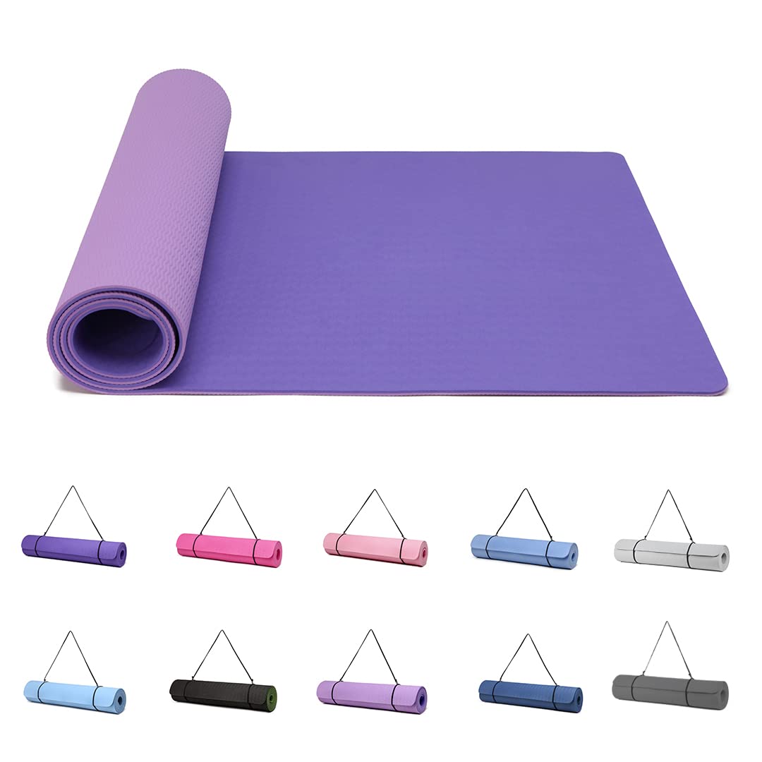 Narwhal Yoga Mat Exercise Mats Workout Pilates Fitness Mat for Women Men Non-Slip Thick 6mm High Density Gymnastics Mats with Carry Strap Tpe 183 x 61 x 0.6cm (Dark Purple/Light Purple)