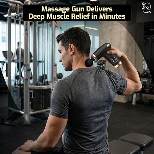 Image of KLEN Rechargeable Massage Gun For Pain Relief with 4 Interchangeable Heads Cordless Electric Handheld Percussion Massager Machine for Back, Neck, Shoulders, Legs and Muscle Recovery