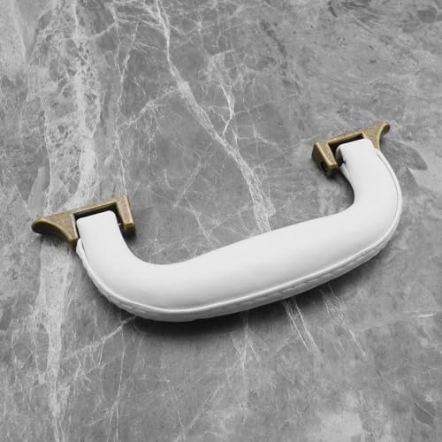 Image of 2x Guitar Musical Box Handle 160mm PU Leather Suitcase Handle Alloy Base Replacement With Screws White Brown