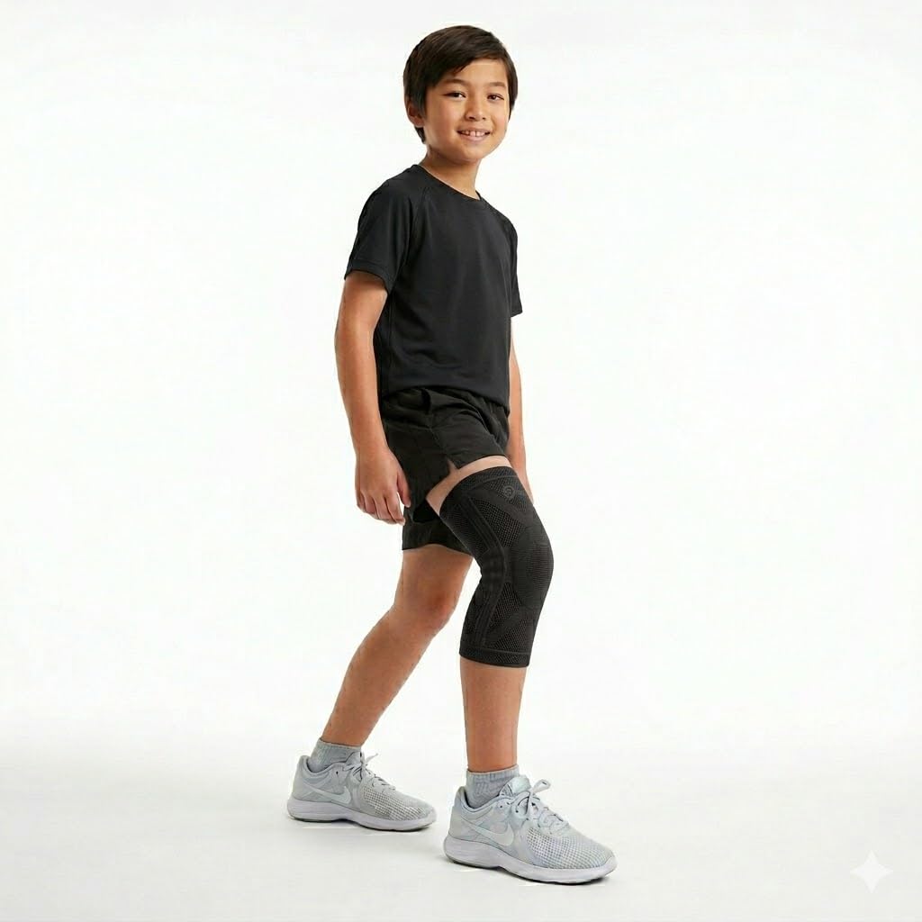 Black Kids Knee Cap Support for Pain Relief & Injury Protection, Adjustable Elastic Knee Brace for Children, Sports & Daily Use-image-0