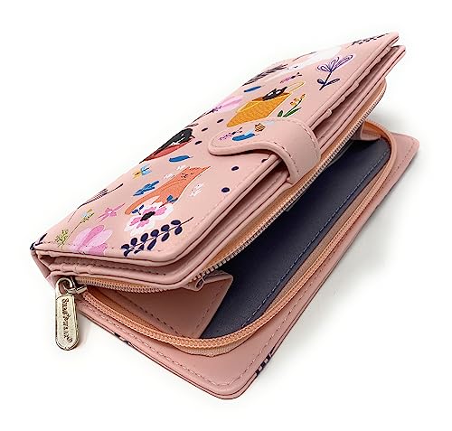 Shag Wear Cats in the Garden Large Animal Wallet for Women and Teen Girls Faux Vegan Leather 7" Pink4