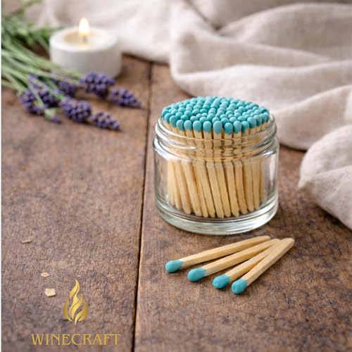 Image of 150 Count | 2 inch Teal Matches | Strikers Included | Color Tip Wooden Match | Refill for Matchstick Jars, Candle Display, Holders & Bottles | 2 in inches Long