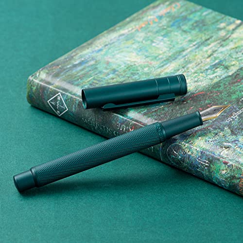 Image of Hongdian Green Forest Fountain Pen Blade Nib Classic Design Calligraphy Pen with Converter and Metal Pen Case Set