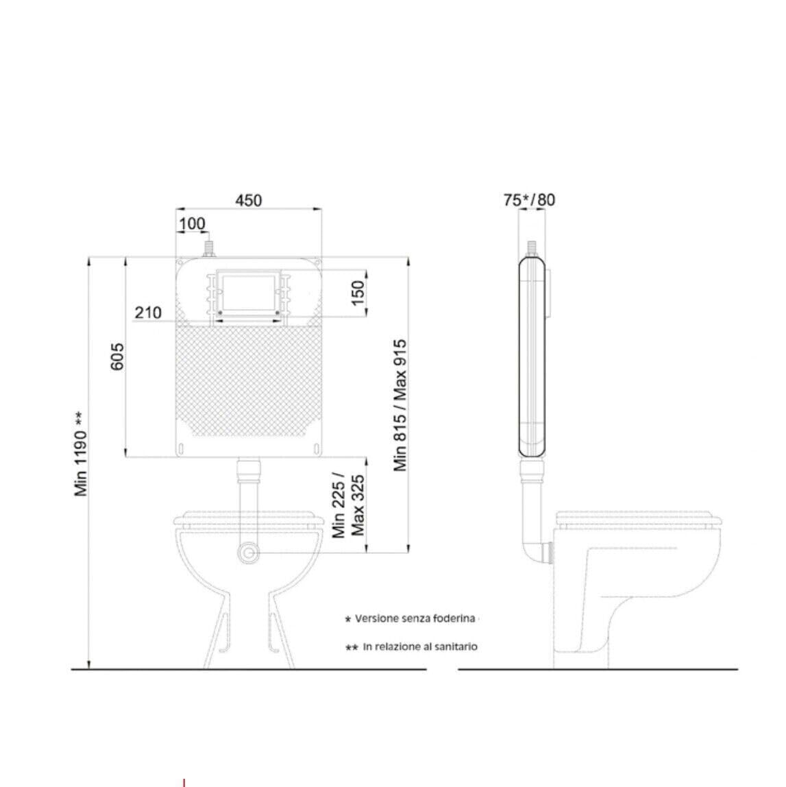 Crisalide®- KIT SCARICO COMPLETO Cassetta da Risciacquo ad incasso WC: placca, controplacca, cannotto con rosone, rubinetto con guarnizione, attacco discesa, tubo coibentato universale regolabile