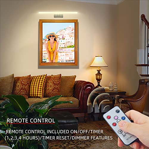 Image of Picture Light, Remote Control Art Light with Brightness Dimmable, Timer Preset Picture Lights for Paintings,16 inch Full Metal Display Light for Wall,Artwork,Portrait,Dartboard (Round Black)