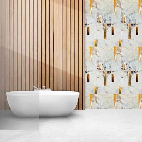 Image of WrapWall 3D Wallpaper Self Adhesive Foam Pack of 8 (60x30 cm) | Waterproof Brick Design Wallpaper |Peel & Stick DIY Wall Decor for Living Room Bedroom Kitchen (8, Gold Mosaic)