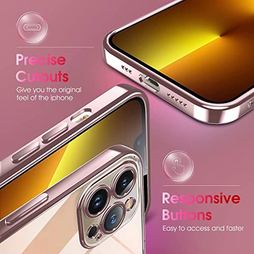 Image of VONZEE Transparent Case Compatible with iPhone 13 Pro (6.1 inch), Luxury Electroplated Soft Edge Bumper Case, Full Camera Protection & Shockproof Case Cover (Rose Pink)