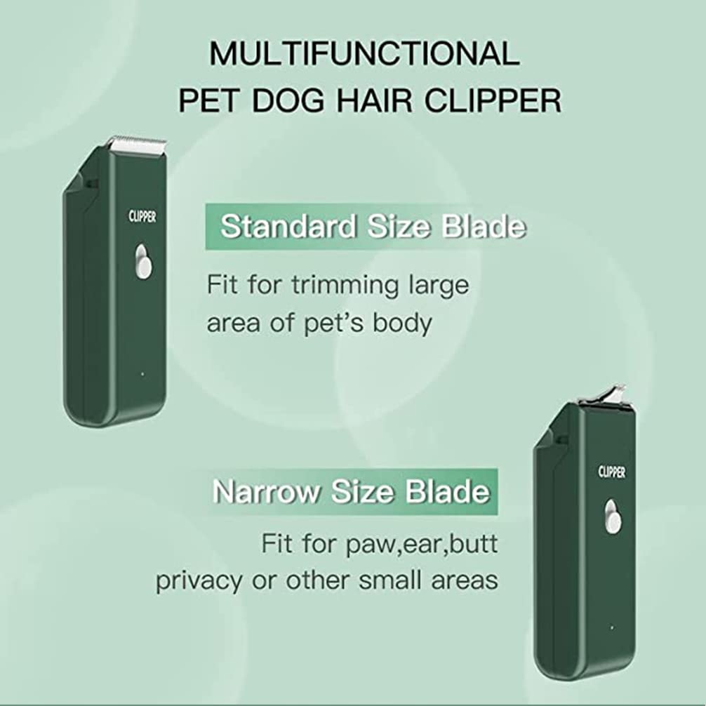 Dog Clippers,Pet Hair Trimmer Low Noise Washable USB Rechargeable Cordless Dog Grooming Kit with Wide & Narrow Blade,Electric Pet Feet Hair Trimmer for Cats Dogs (Green+Double Blades) - Image 2