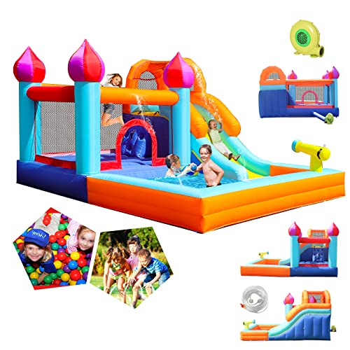 ALIFUN Inflatable Bounce House with Pool Slide ,Inflatable Water Slide ,Inflatable Bounce Slide ,Inflatable Slide Wet and Dry Both ok. with Free Premium Air Blower,Carry Bag,Repair Kits