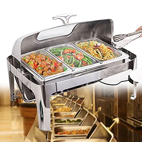 DLAZUM Plato para Calentar Alimentos de 13 l, servidores y Calentadores de Buffet de Acero Inoxidable, Plato para Calentar Alimentos eléctrico para Catering, Fiestas d,1/3 Size PAN-13L