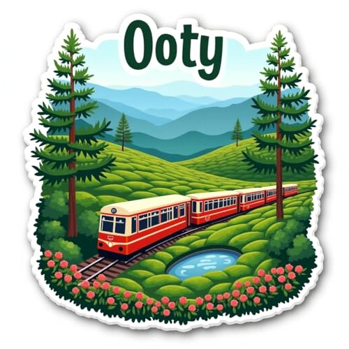 Image of Naxon Ooty Hill Station Theme Souvenir Wooden Fridge Magnet | Nilgiri Hills & Tea Gardens Design 3x3 Inch Refrigerator Magnet for Kitchen & Home Decor | Travel Gift from Ooty Tamil Nadu | Pack of 1