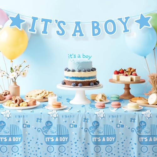 Image of Gatherfun Baby Boy Shower Party Supplies: 2-Pack It's A Boy Decorations,Disposable Plastic Tablecloth, Ideal Table Cover for Baby Shower Decorations Boy