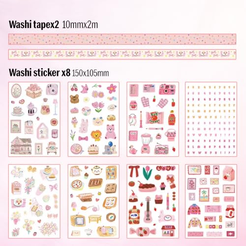 Image of The AutoStory Vintage Scrapbook Album Kit - A6 Junk Journal Notebook with Aesthetic Stickers, Collage Paper Pack & Washi Tape - DIY Journaling Supplies Gift for Teens & Girls (Chill Moment, Pink)