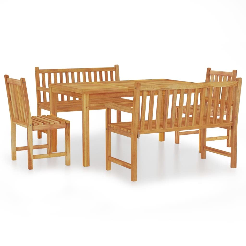 Juego de mesa y sillas de madera de teca maciza, resistente al agua, con respaldos para sentarse cómodamente, soporta hasta 110 kg por asiento