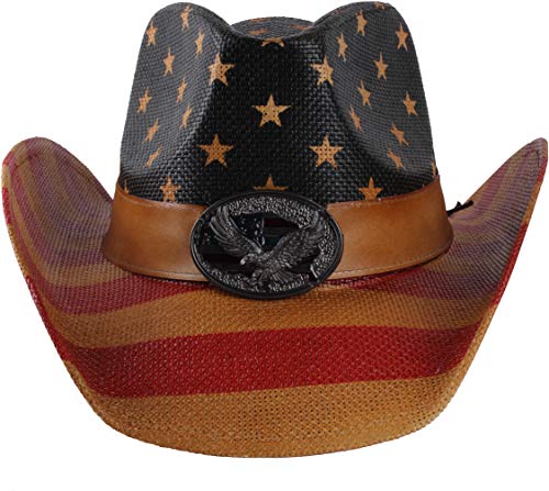 Enimay Western Outback Cowboy Hat Men's Women's Style Straw Felt Canvas (USA Eagle Band)