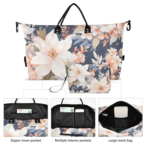 Large Travel Duffel Bag, Blooming Floral Sports Tote Gym Bag, Shoulder Weekender Overnight Bag for Women Men, Carry On Luggage with Toiletry Bags2
