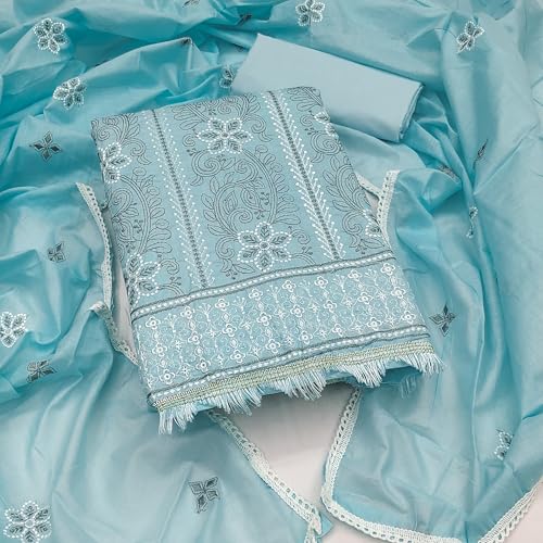 Image of Sidhidata Women's Poly Cotton Embroidery Work Unstitched Salwar Suit Dress Material With Embroidered Dupatta (DM Devika Free Size)
