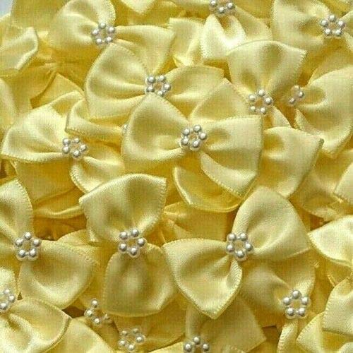 Trucraft 3.5cm Satin Ribbon Pearl Craft Bows Lemon Yellow Pack of 10