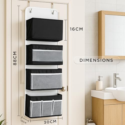 Image of CLAPONE Over the Door Organizer /Large Pockets - Anti-Tilt Hanging Storage for Bedroom /Closet Door Storage /Bathroom /Pantry /Nursery /Bedroom (Black, 4 Shelf Hanging Door)