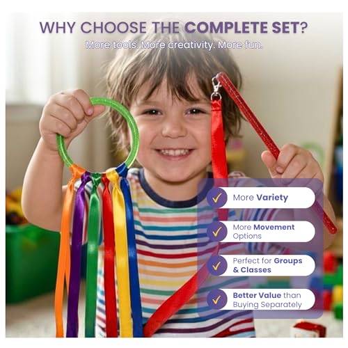 Image of GSi Ribbon Wands & Rings for Kids - Dance Ribbon Streamers with Sparkle Design & Rainbow Ribbons - Perfect for Toddlers, Preschool, Gymnastics, PE, Birthday Parties - Ages 2-12
