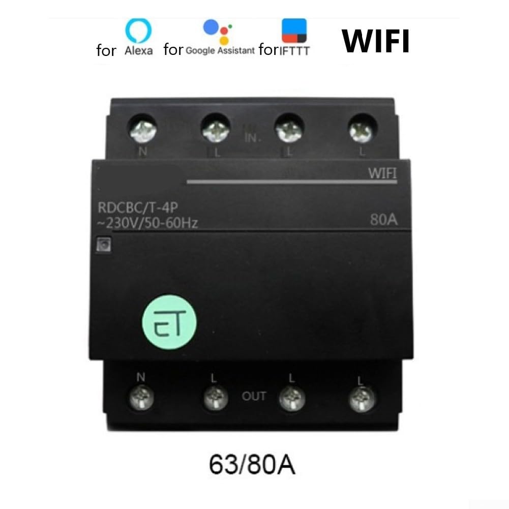 WLAN Schalter 4P 80A Smart Relay mit Sprachsteuerung für alexa Google für Haushaltsgeräte und Energieverbrauch messen(4P-63A)