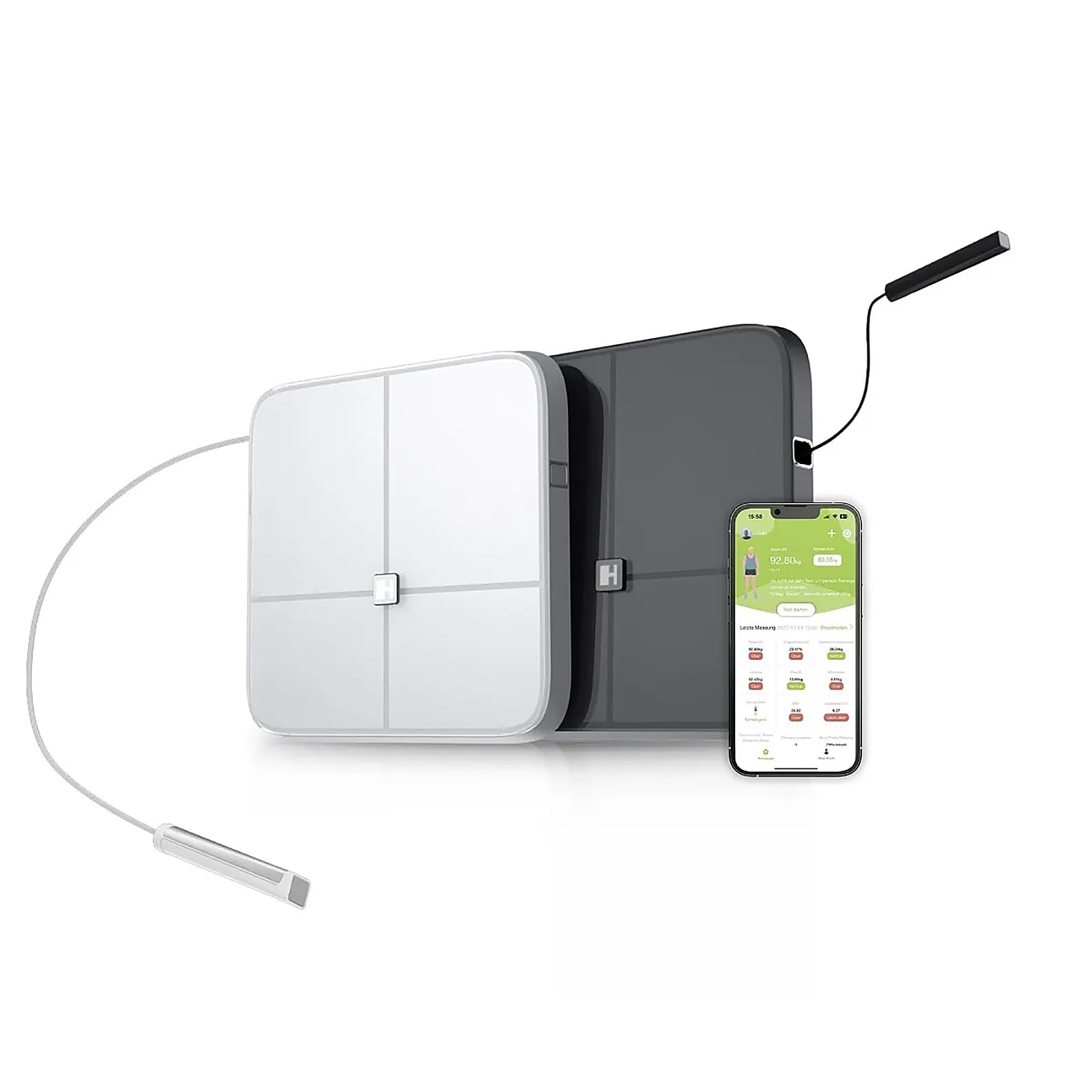 HAMMER Körperanalysewaage Body Screen TX in weiß - Körperwaage mit 43 Gesundheitsdaten, Körperfettwaage mit 8 Sensoren, Innovative, segmentale Körperanalyse, Waage mit App und Bluetooth