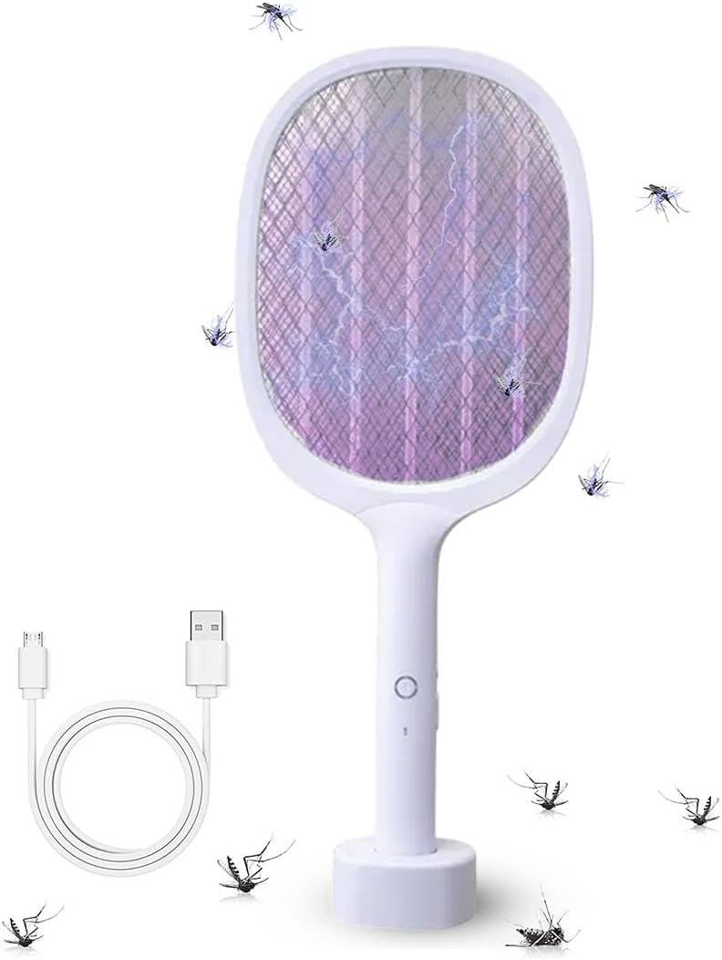 ECARESยฎ Electric Bug Zapper, Mosquito Swatter, Instant Fly Swatter, Rechargeable Racket, Fly Killer, Heavy Duty, USB Rechargeable, 3 Layers Safety Mesh, Intelligent Trapping Mosquitoes, Indoor,Outdoor