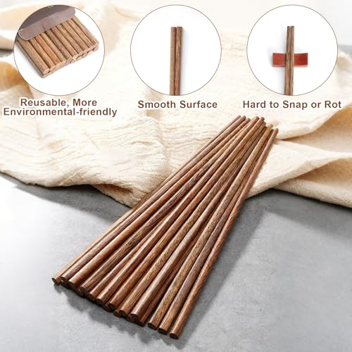 Essstäbchen Holz 10 Paar, Natürliches Chicken Wing Wood Ohne Lack & Wachs Mit Essstäbchen Halter Handpoliert & Splitterfrei Wiederverwendbare China Stäbchen für Zuhause Restaurant Sushi Nudeln